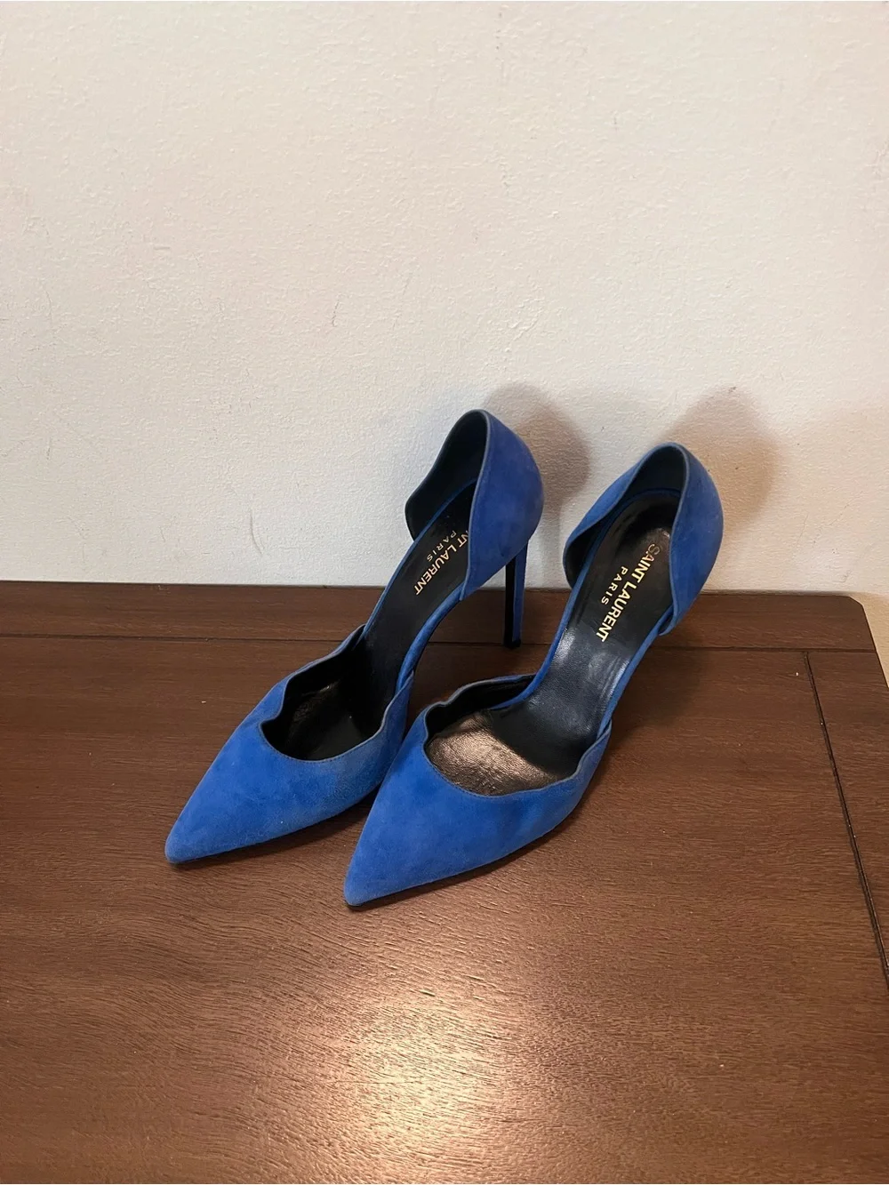 Saint Laurent Cobalt Blue Suede Pointed D'Orsay Heels - Picture 3 of 6